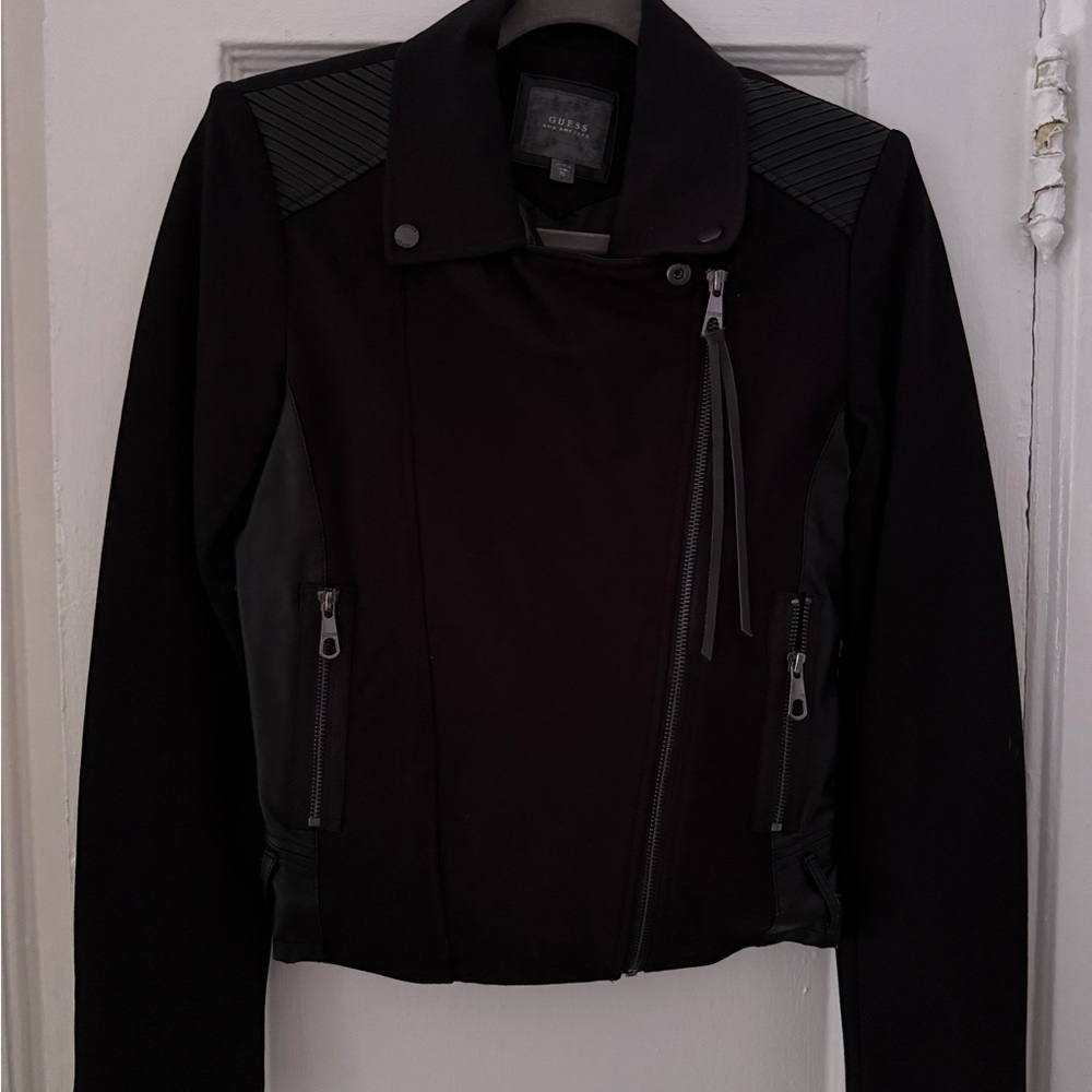 Guess Black Leather Moto Jacket